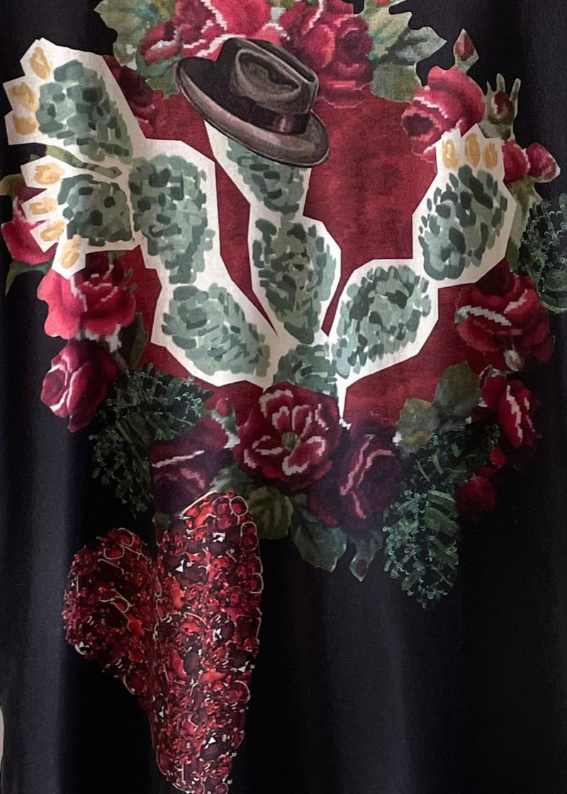 Dolce & Gabbana Washed Black Cactus Heart Print T-shirt