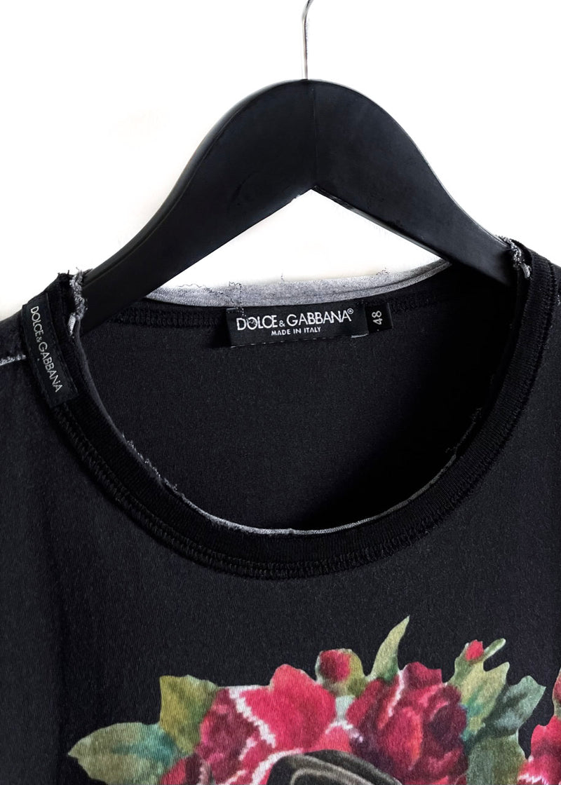 T-shirt noir délavé à imprimé cœur et cactus Dolce & Gabbana
