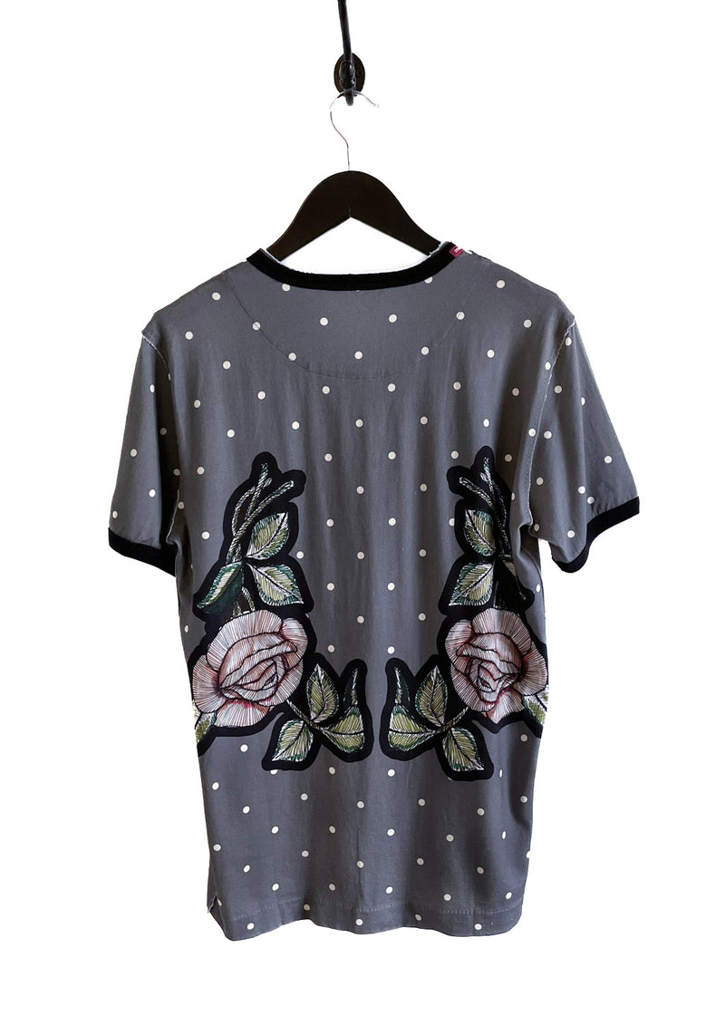 Dolce & Gabbana Grey Polka Dot Heart Roses Print T-shirt