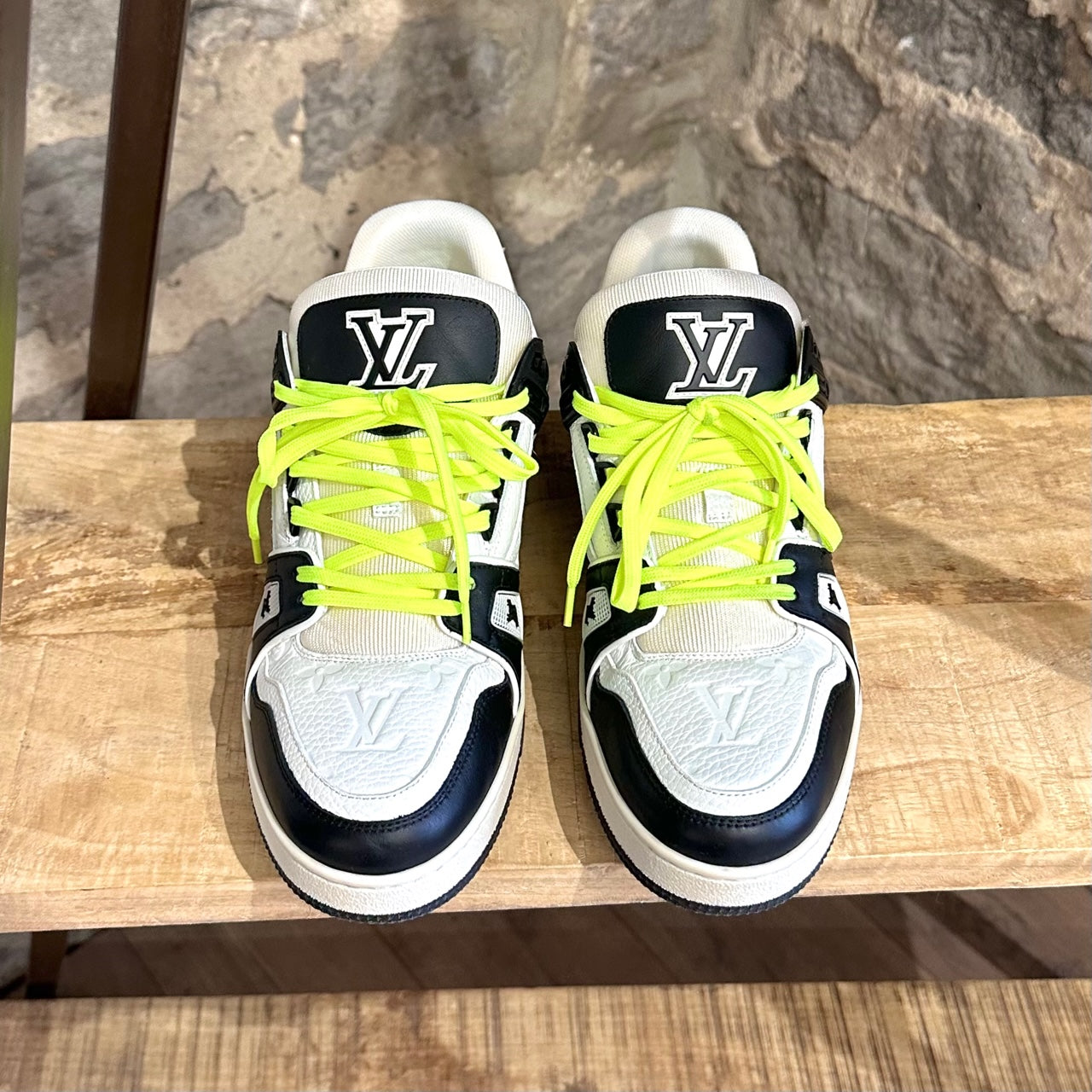 Louis Vuitton Black White LV Monogram Neon Yellow Trainer Sneakers –  Boutique LUC.S