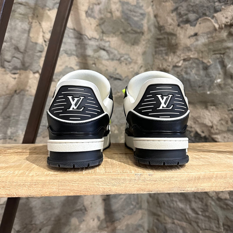 Louis Vuitton Black White LV Monogram Neon Yellow Trainer Sneakers