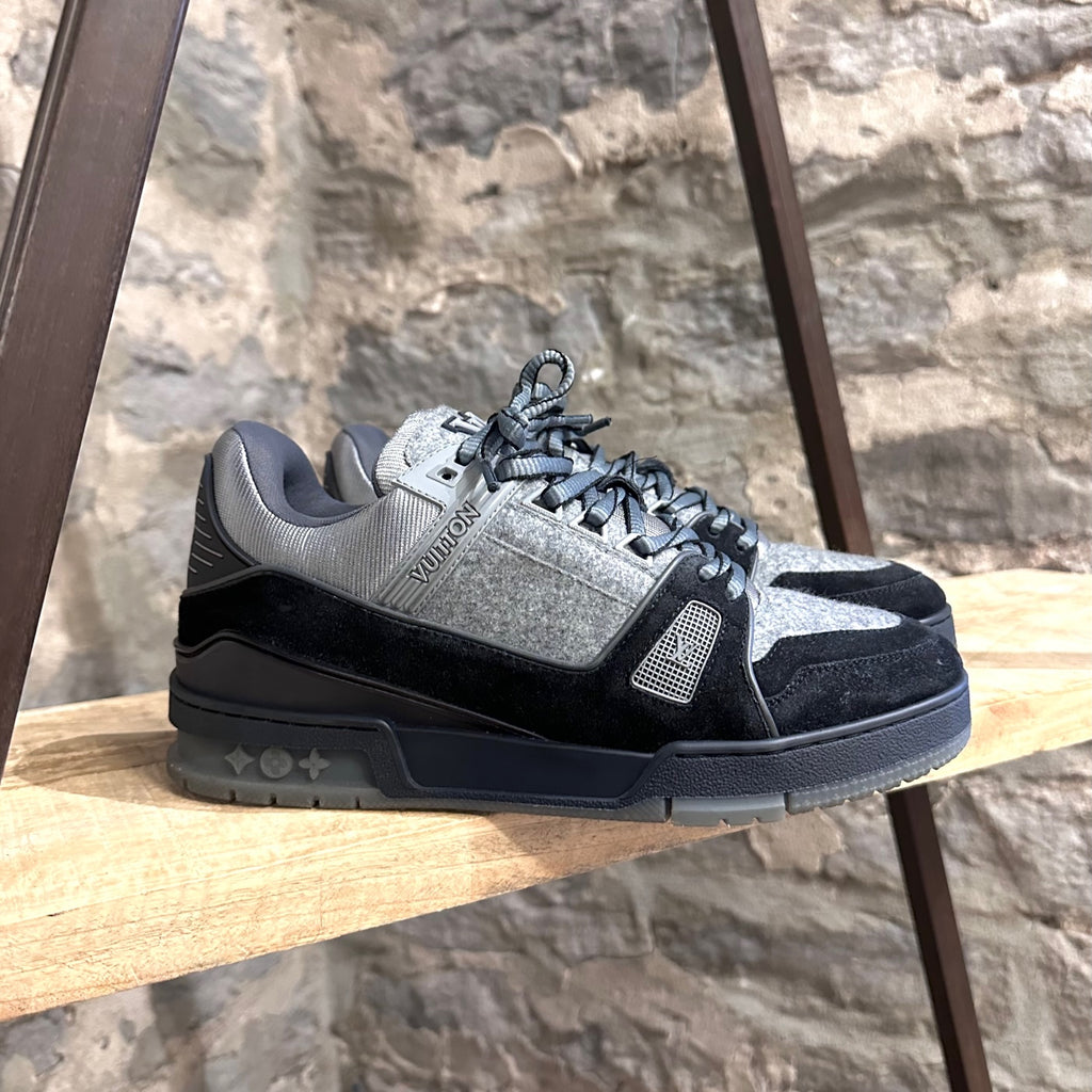 Louis Vuitton Black Grey Flannel Trainer Sneakers