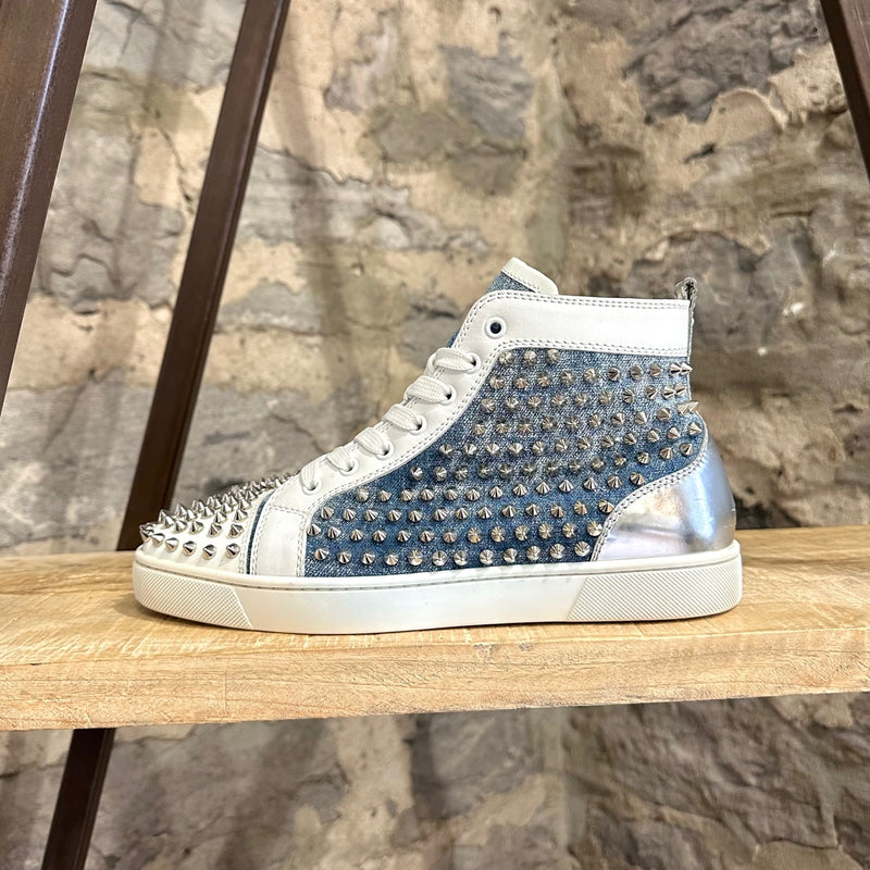 Christian Louboutin Washed Blue Denim Louis Spikes Sneakers