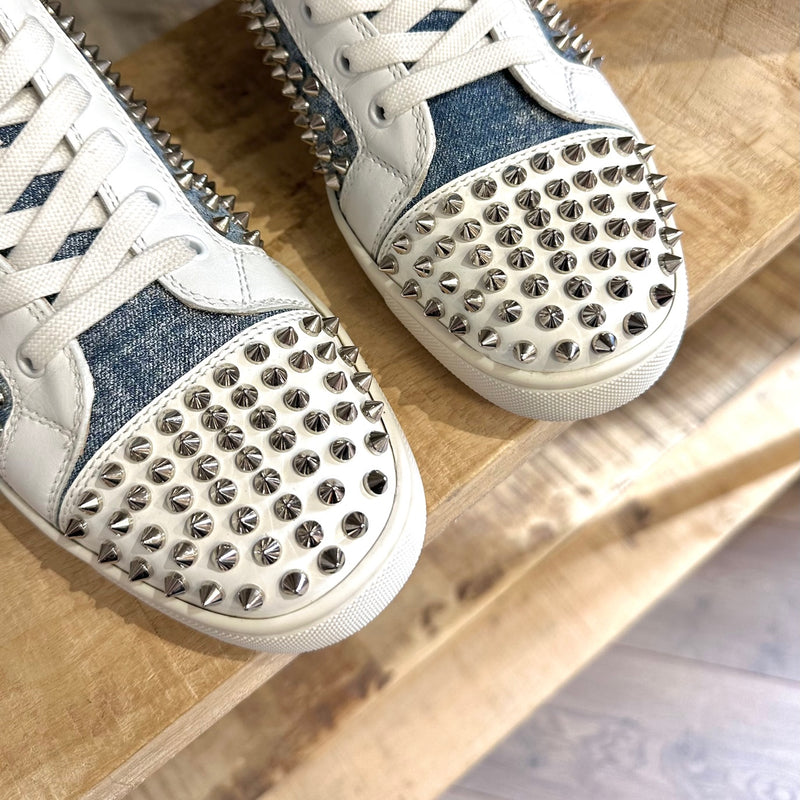 Christian Louboutin Washed Blue Denim Louis Spikes Sneakers