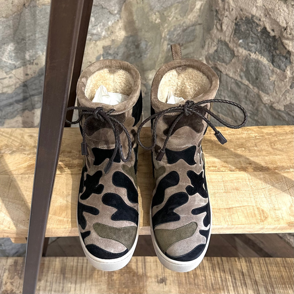 Christian Louboutin Rare Halluolapon Camouflage Suede and Shearling Boots