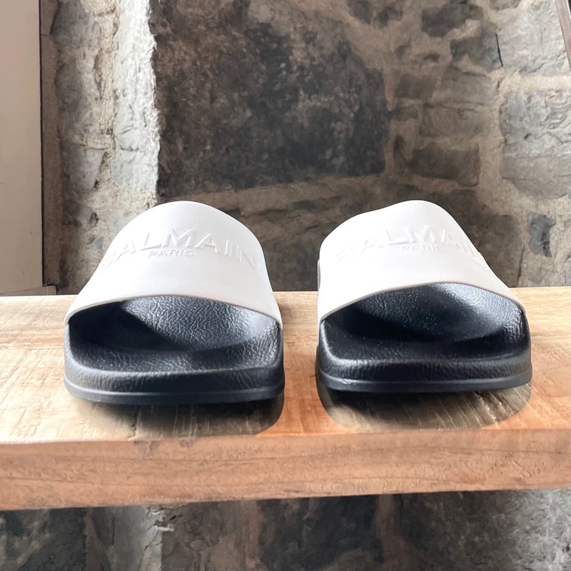 Sandales à logo Balmain en cuir blanc