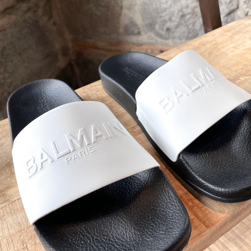 Sandales à logo Balmain en cuir blanc
