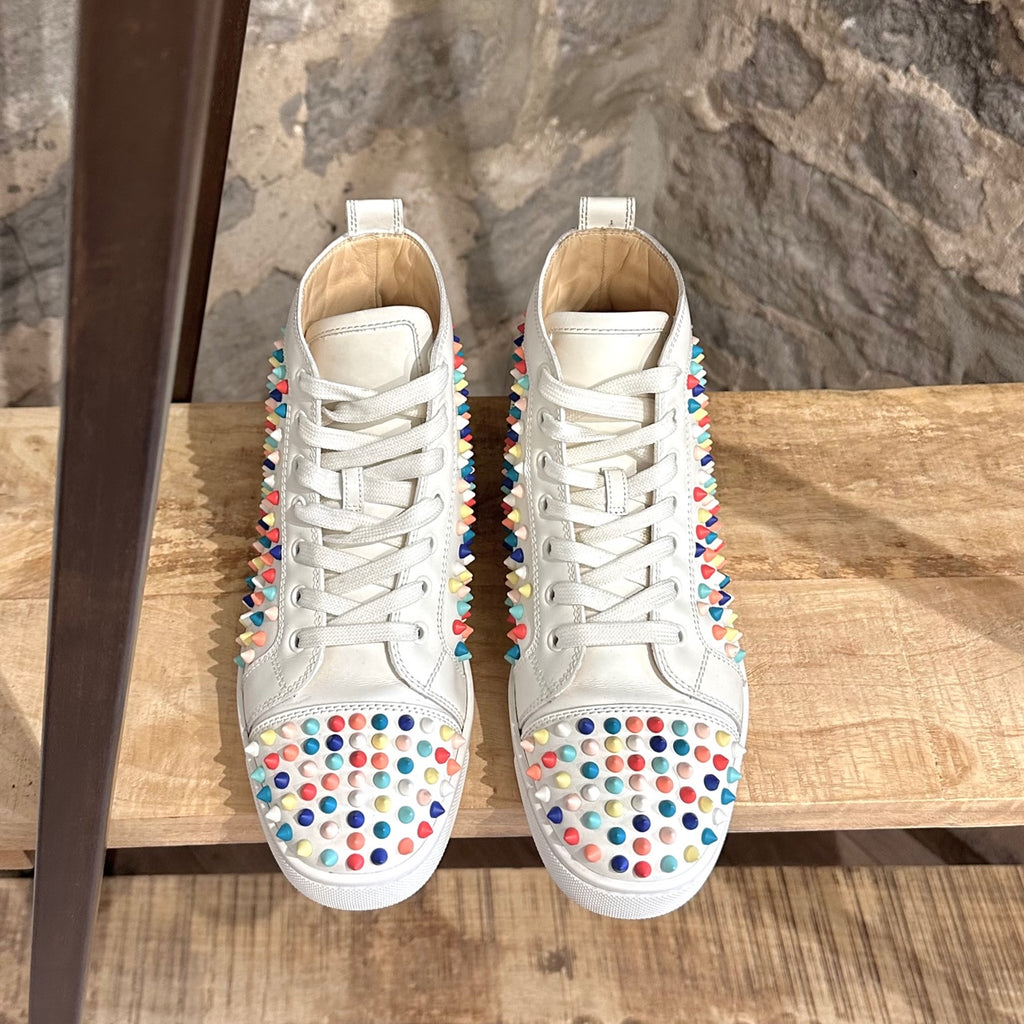 Christian Louboutin White Leather Louis Gomme Spike Sneakers
