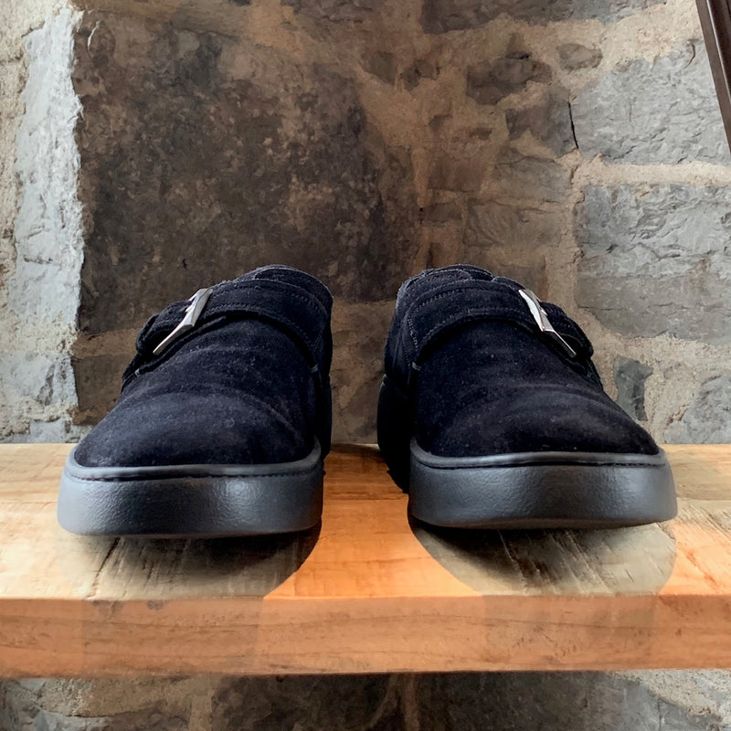 Salvatore Ferragamo Black Monk Strap Brushed Suede Loafers