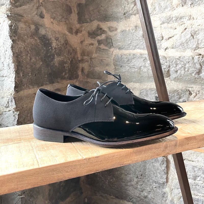 Chaussures à lacets Oxford en tissu et cuir vernis noir Céline