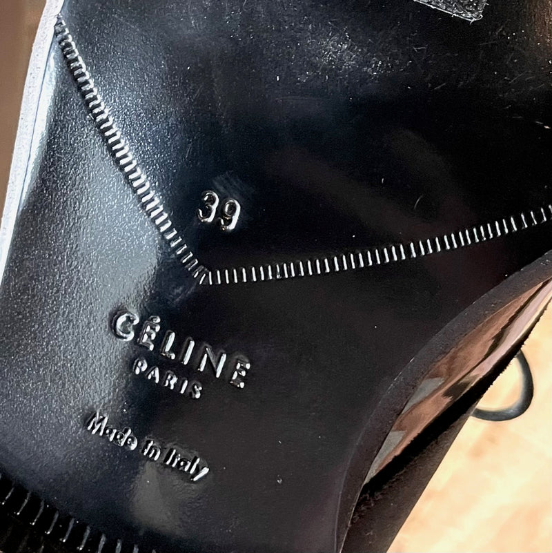Céline Black Patent Fabric Combo Oxford Lace-up Shoes