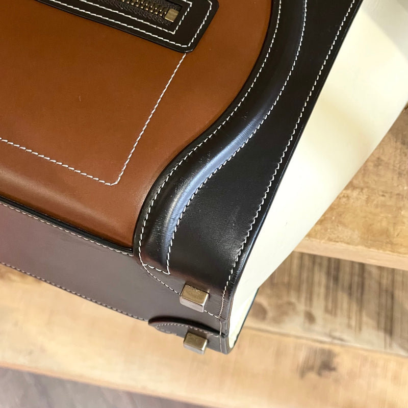 Céline Tricolor Brown Cream Leather Micro Luggage Handbag