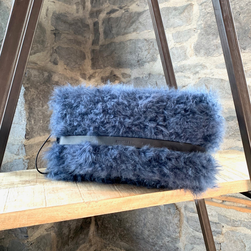 Brunello Cucinelli Blue Dyed Cashmere Goat Fur Wrislet Pouch