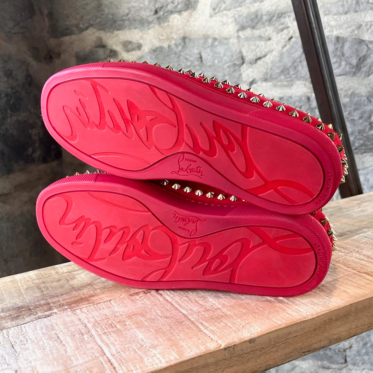 Christian Louboutin Red Suede Spike Accent Slip On Sneakers – Boutique LUC.S
