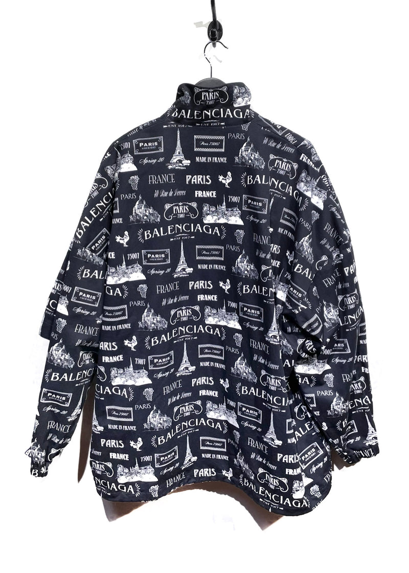 Balenciaga Black Paris Print Double-Sleeves Zip-up Jacket