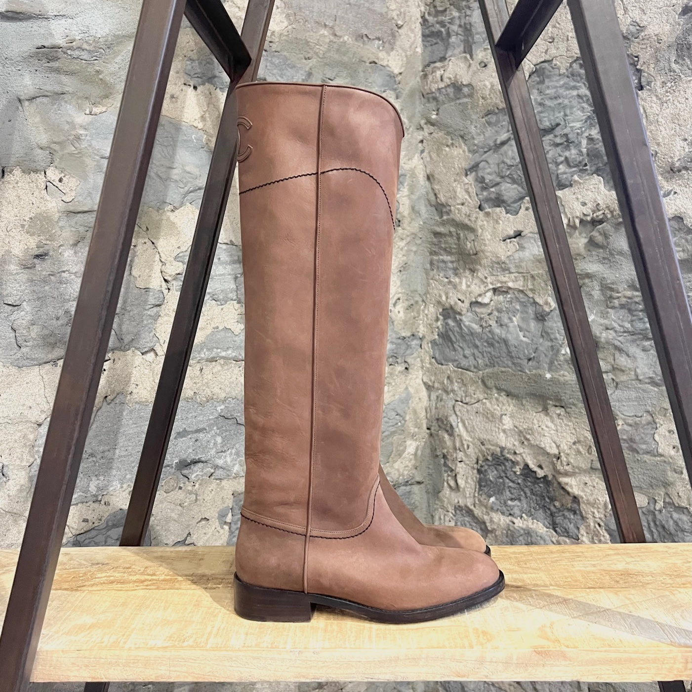 Chanel Brown Leather CC Riding Boots – Boutique