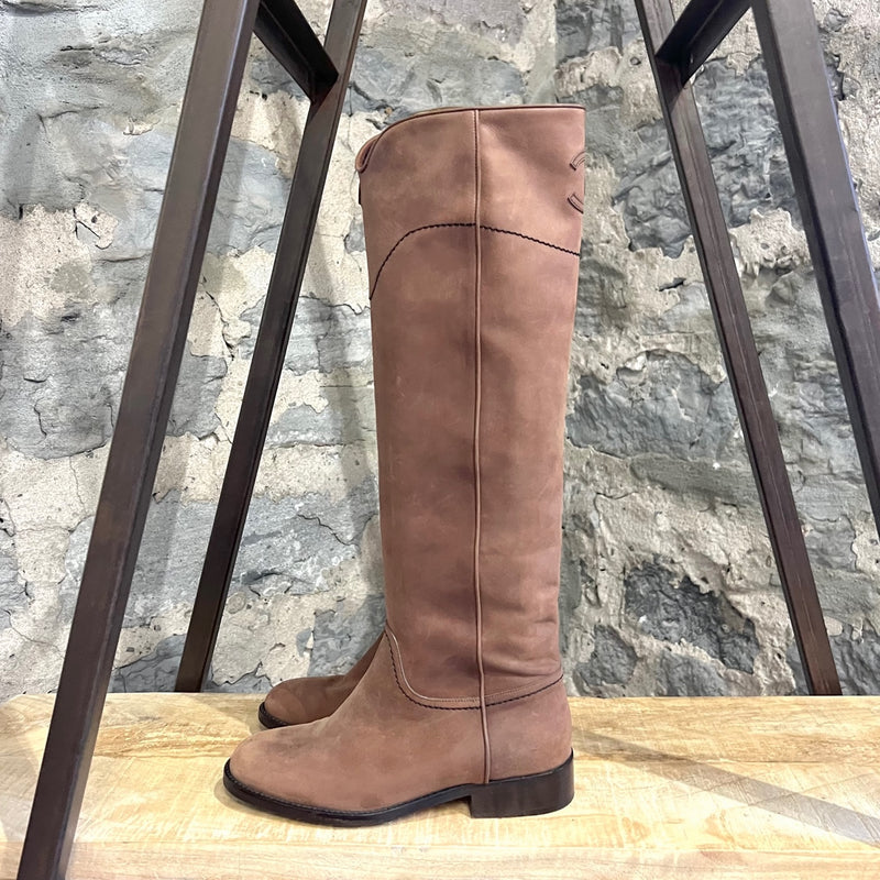 Chanel Brown Leather CC Riding Boots