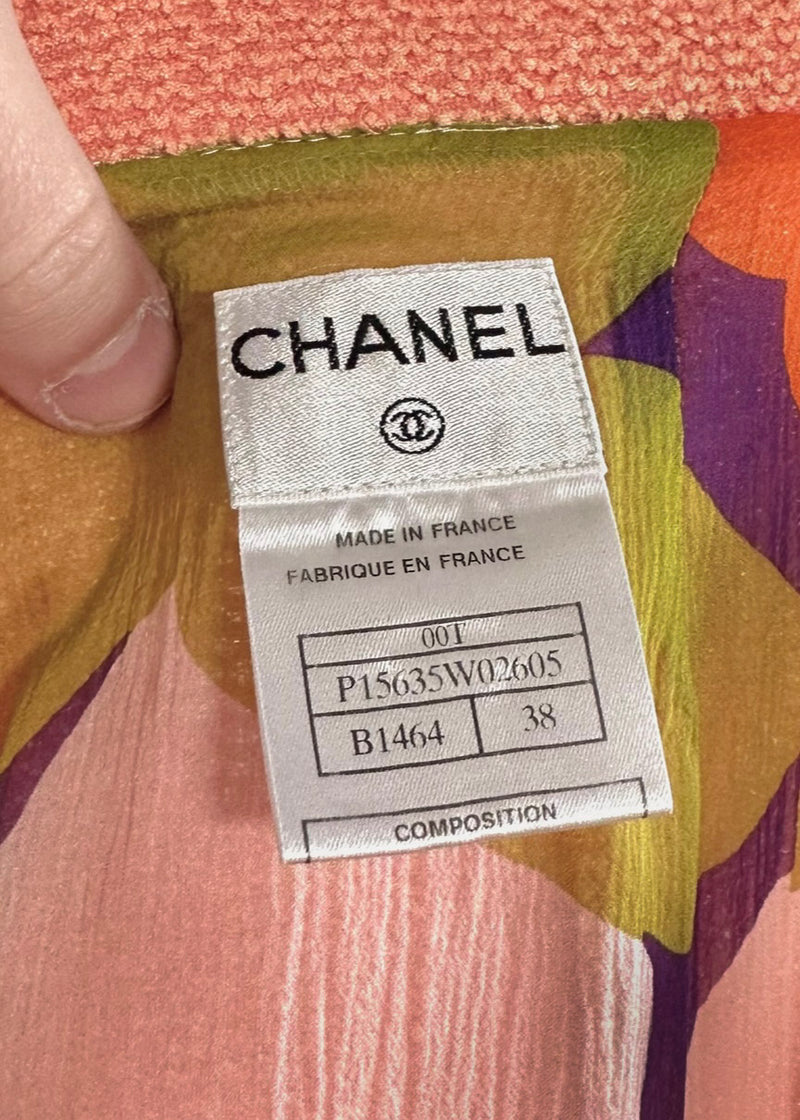 Jupe Chanel 00T rose corail en chiffon tweed