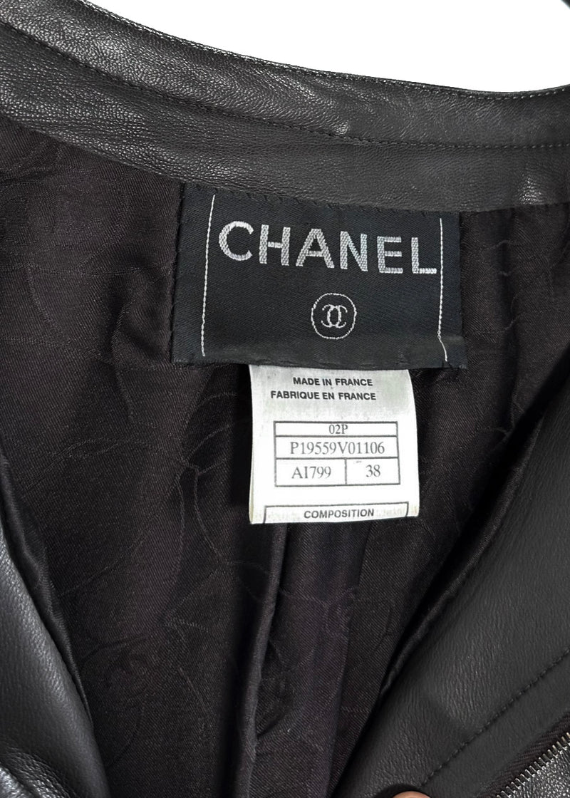 Chanel 02P Look 23 Charcoal Grey Collarless Leather Jacket