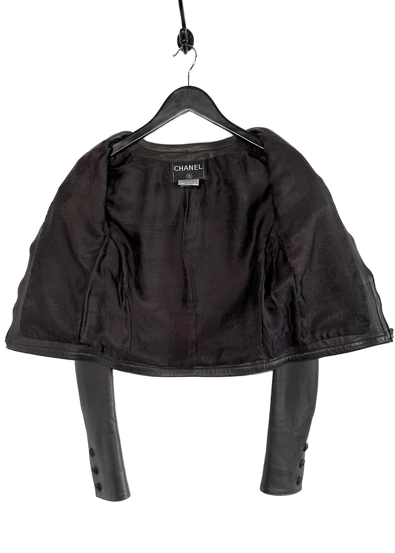 Chanel 02P Look 23 Charcoal Grey Collarless Leather Jacket