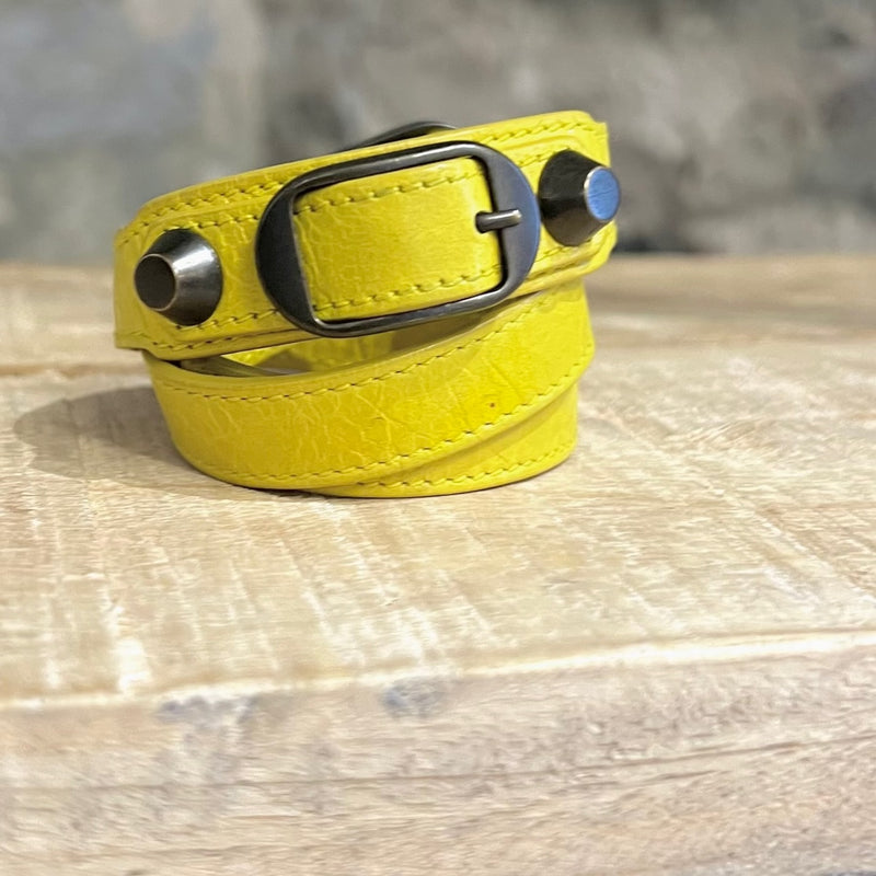 Balenciaga Yellow Leather Triple Wrap Arena  Bracelet