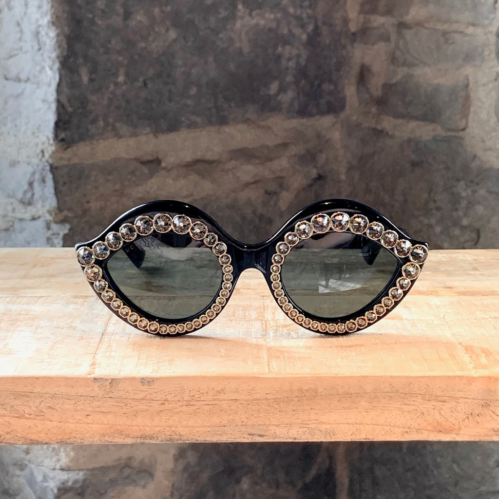 Gucci 2017 GG0045S Black Cat Eye Crystals Embellished Sunglasses
