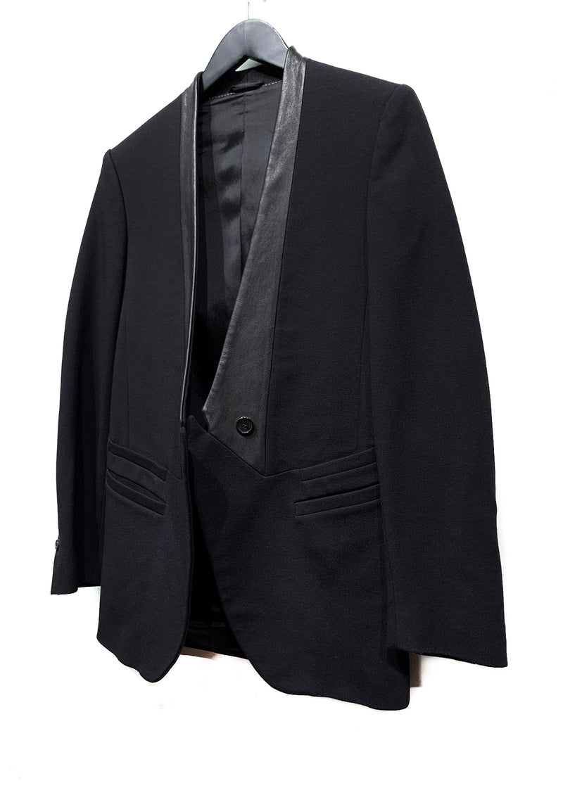 Neil Barrett Black Leather Lapel Tuxedo Blazer