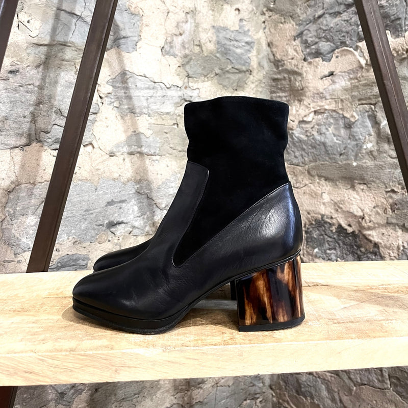 Dries Van Noten Black Leather Boots with Plexi Heel