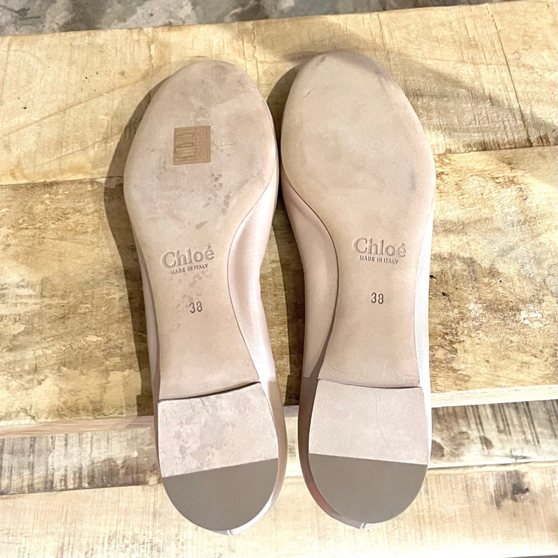 Chloé Nude Leather Lauren Scalloped Ballerinas Flats