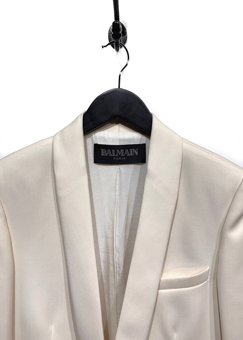 Balmain Ivory Wool Single-Button Blazer