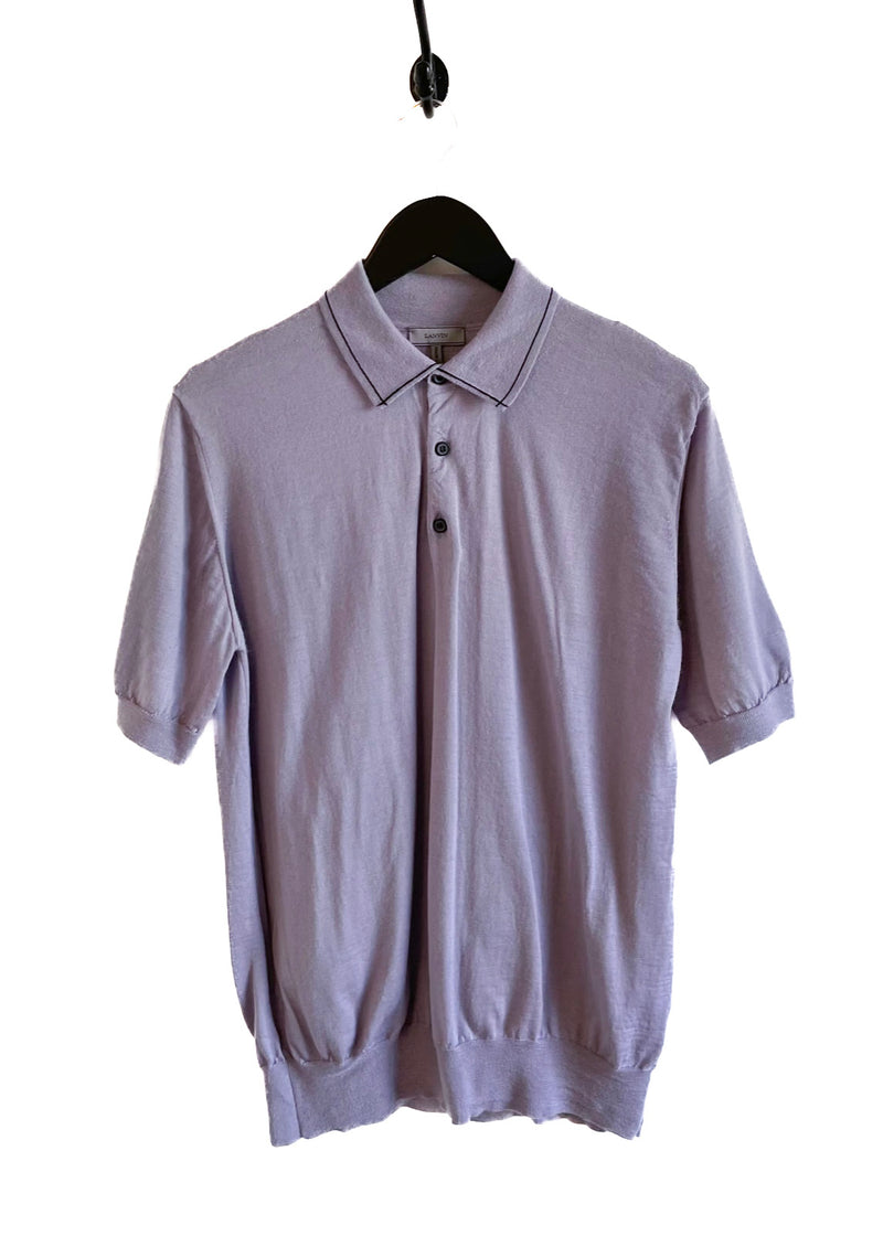 Lanvin Purple Wool Polo with Black Trim Accents