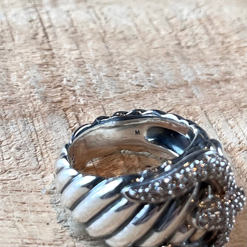 David Yurman Silver Cable Diamond Pavé Buckle Ring