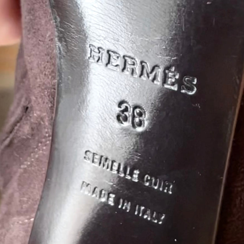 Hermès Brown Suede Embroidered Knee-high Heeled Boots