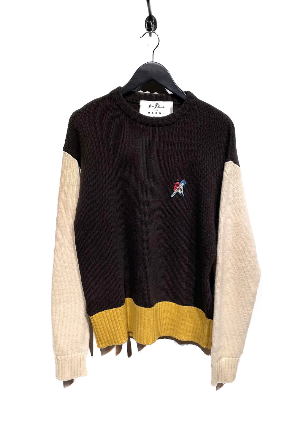 Marni X Bruno Bozzetto Brown Wool Colorblock Embroidered Sweater