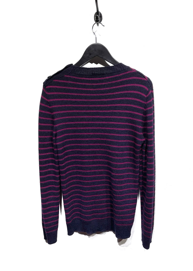 A.P.C. Navy Blue Fuschia Striped Wool Sweater