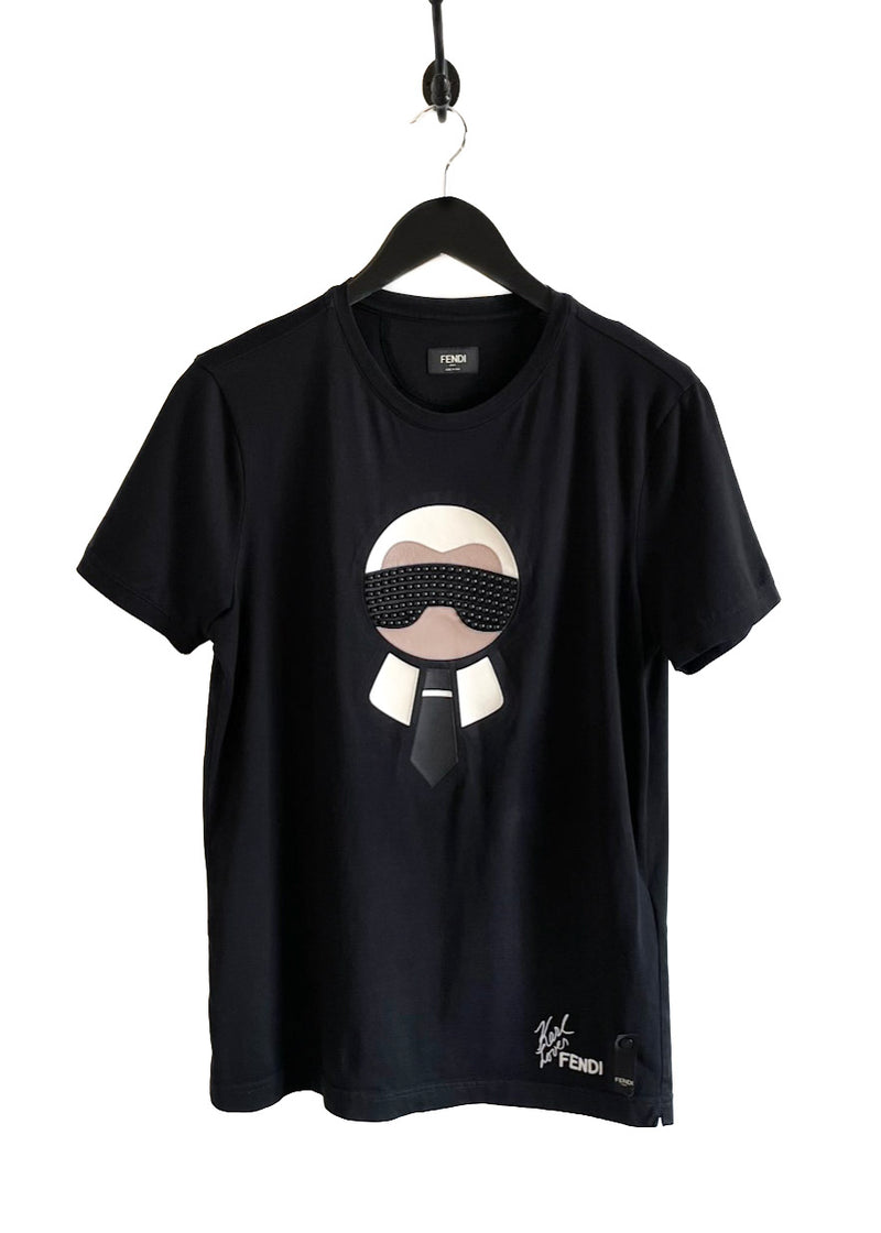 T-shirt noir Fendi Karl Lagerfeld Karlito orné
