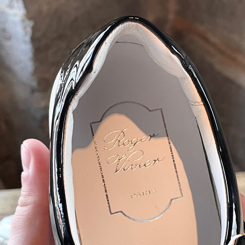 Roger Vivier Black Patent Leather & Satin Flower Sneakers