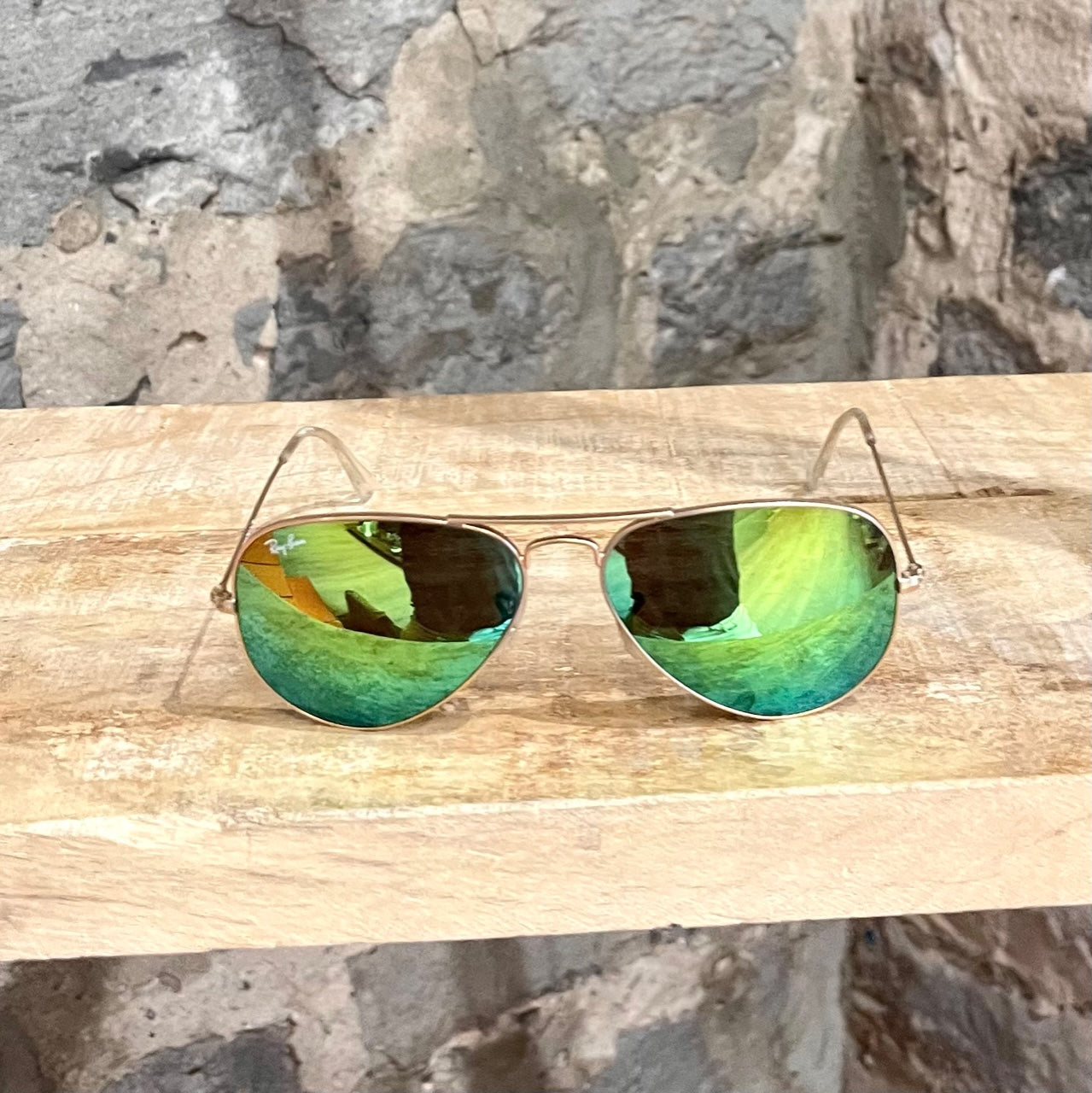 Ray ban aviator green hot sale flash