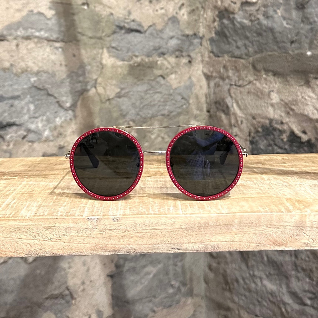 Gucci GG0061S Red Round Embellished Sunglasses