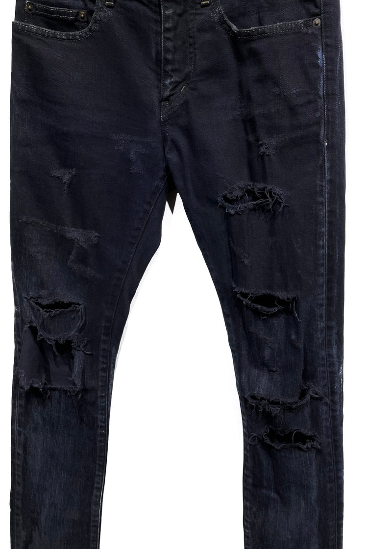 Saint Laurent D02 Washed Black Destroyed Skinny Jeans