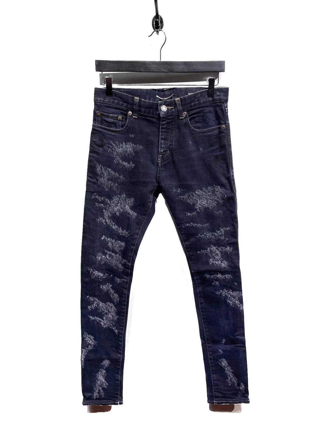 Saint Laurent FW13 D02 Washed Blue Waxed Destroyed Skinny Jeans