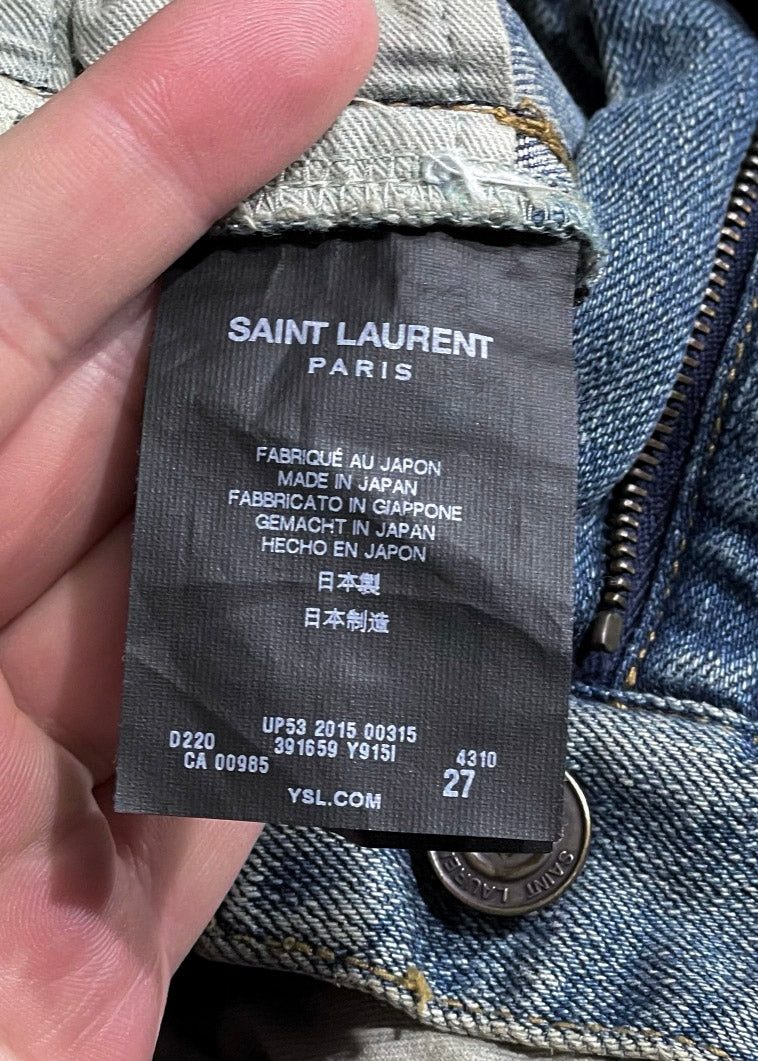 Saint Laurent D02 Distressed Light Blue Skinny Jeans