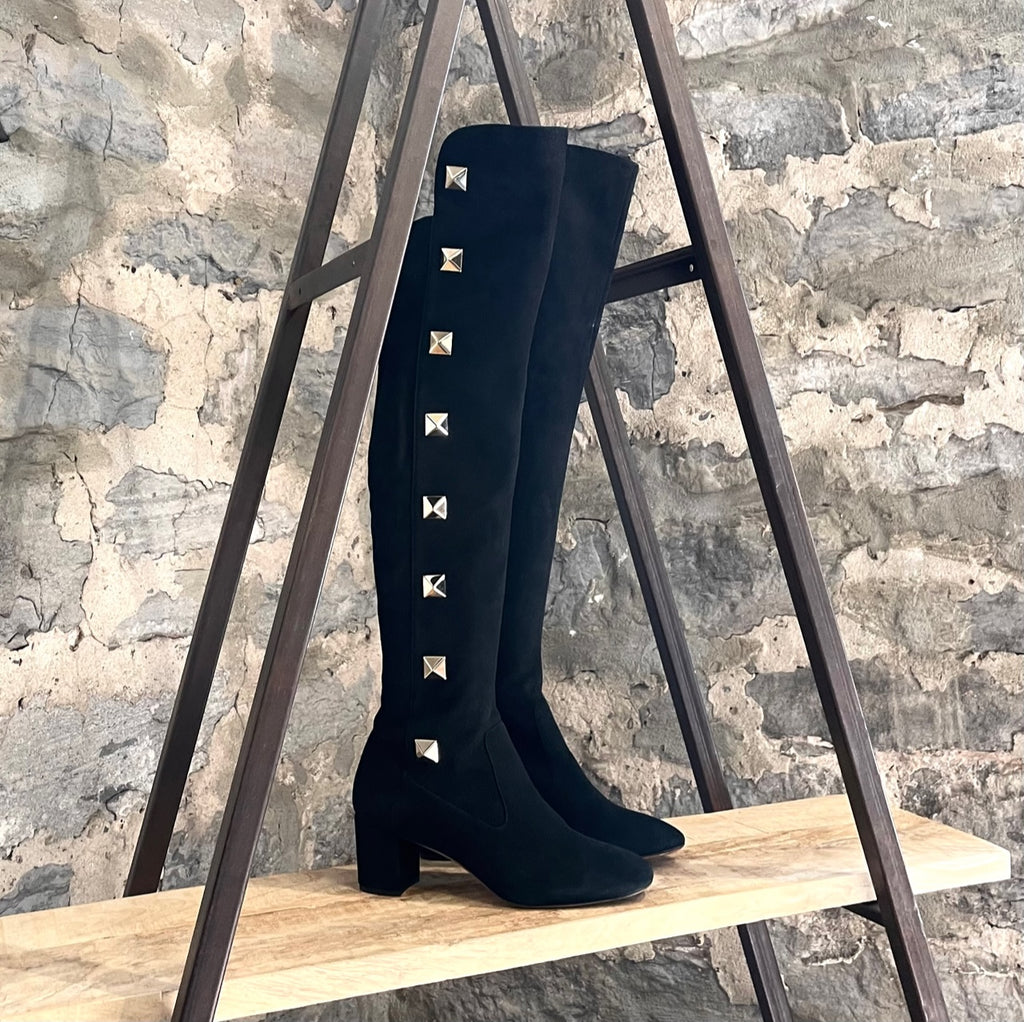 Valentino Black Suede Studded Over-the-Knee Boots