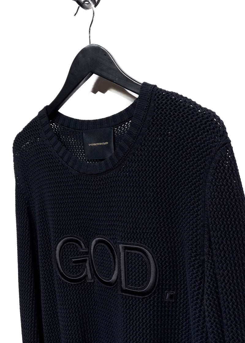 Pull brodé noir en tricot ouvert Undercover God Dog