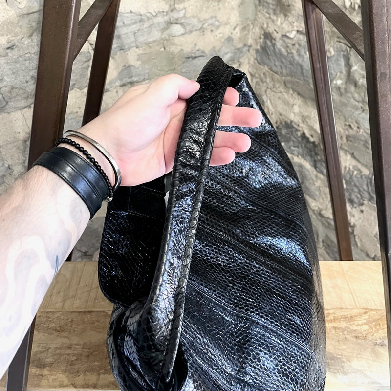 Jil Sander Black Extra Large Snakeskin Hobo Bag