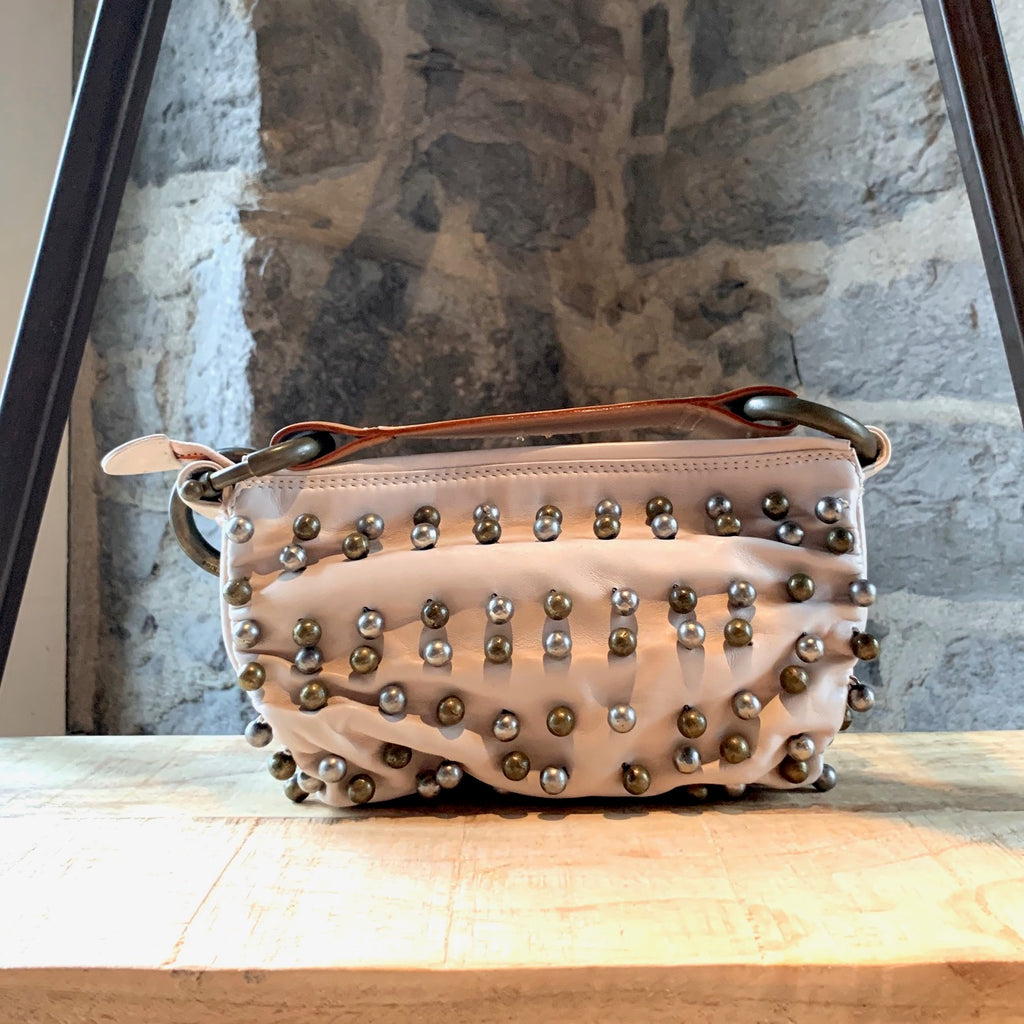 Chloé Beige Leather Metal Balls Embellished Handbag