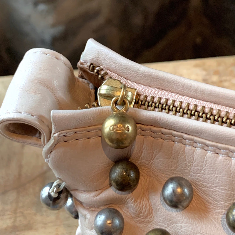 Chloé Beige Leather Metal Balls Embellished Handbag