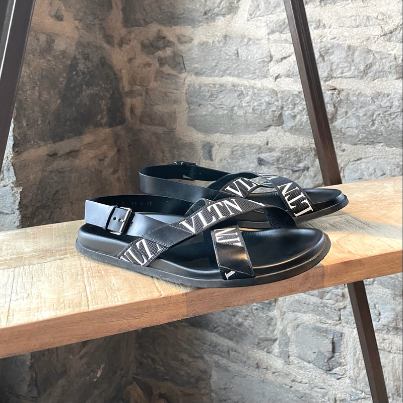 Valentino Black VLTN Crossed Strap Sandals