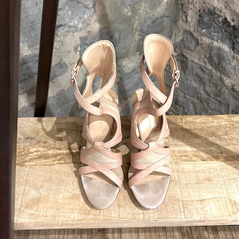 Balenciaga Pink Blush Suede Caged Heeled Sandals