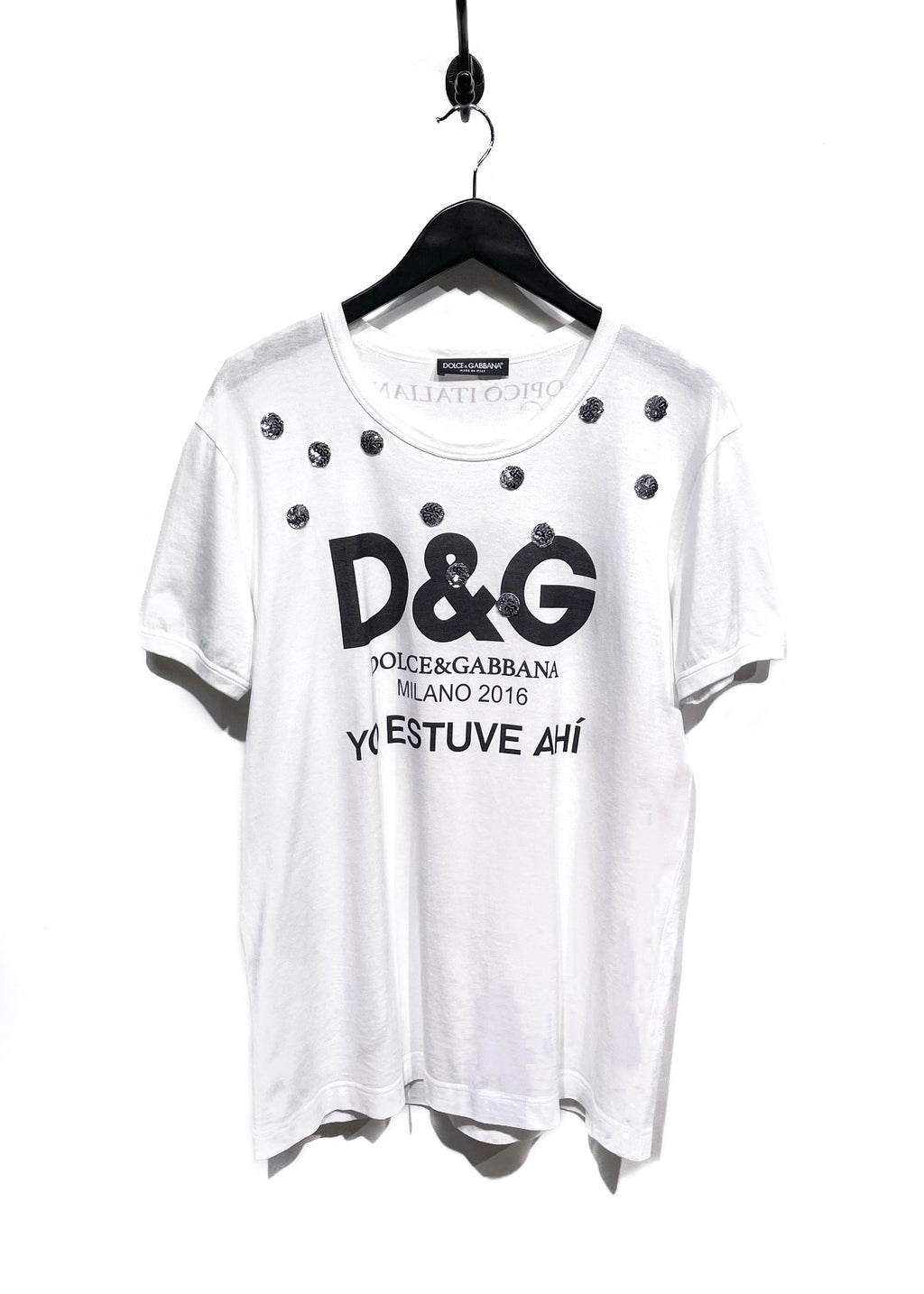 Dolce & Gabanna White Logo "Yo Estuve Ahi" Sequinned T-shirt